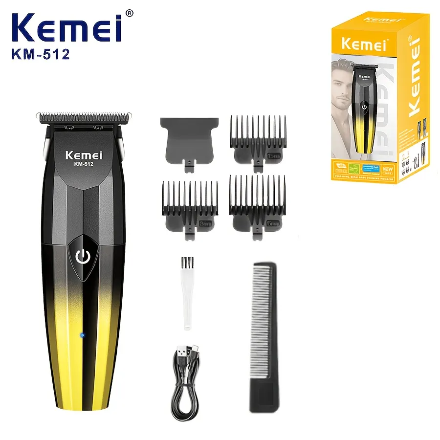 Kemei KM-512 Kit Tondeuse 9-en-1 Professionnel | Cheveux, Barbe, Corps, Nez & Oreilles | Rechargeable Sans Fil