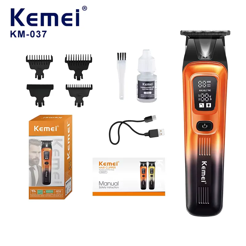 Kemei KM-037 Tondeuse Professionnelle Sans Fil | Coupe Réglable | Batterie Li-ion | Cheveux & Barbe