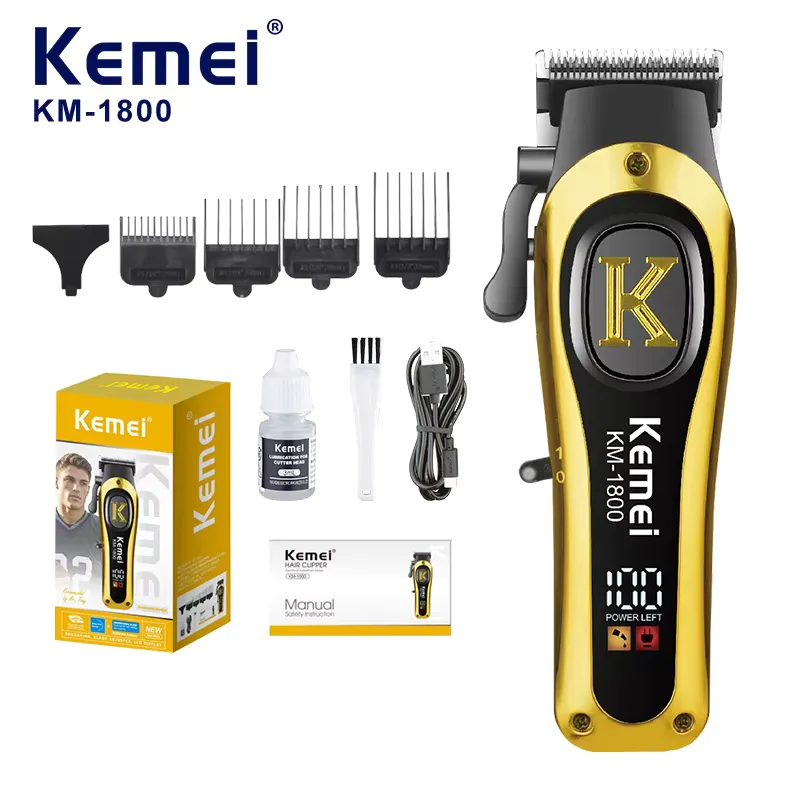 Kemei KM-1800 Tondeuse Professionnelle Sans Fil | Écran LCD | Batterie 2000 mAh | USB-C | 150 Min d'Autonomie
