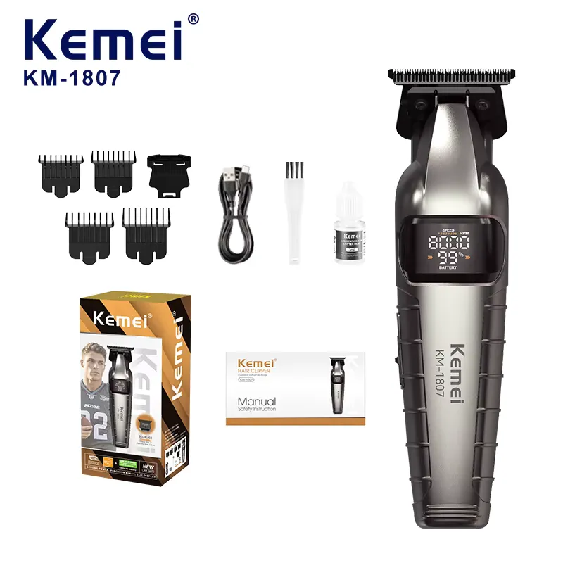 Kemei KM-1807 Tondeuse Professionnelle Sans Fil | 2 Vitesses | Écran LED | Batterie 1400 mAh | USB Rechargeable
