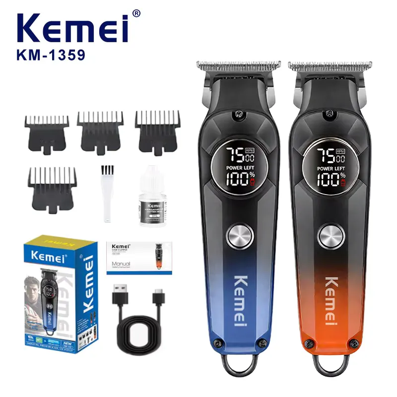 Kemei KM-1359 Tondeuse Professionnelle Sans Fil | 7500 RPM | Batterie 1200 mAh | Recharge USB | Cheveux & Barbe