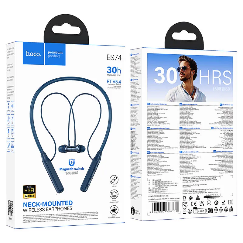 Écouteurs Bluetooth Hoco ES74 Noir – Bluetooth 5.4, Autonomie 30H, USB-C, Micro HD