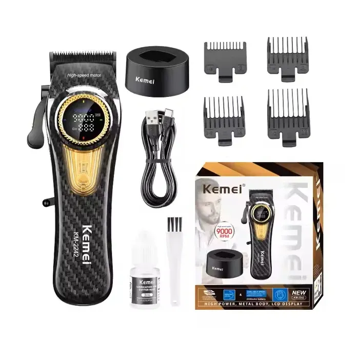 Tondeuse Professionnelle Kemei KM-2242 – Sans Fil, 9000 RPM, Batterie 4500 mAh, Écran LCD