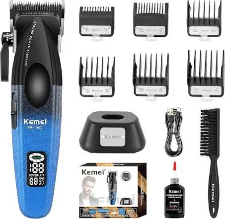 Tondeuse Professionnelle Kemei KM-1670 – Sans Fil, 9000 RPM, Batterie 2500 mAh, Station de Charge