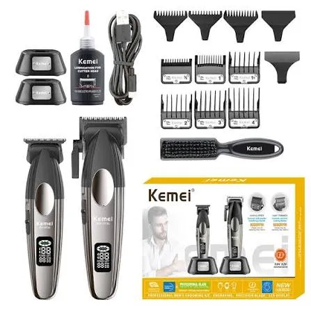Kit Tondeuse Professionnelle Kemei KM-8536 – Ensemble 2-en-1 Sans Fil, 9000 RPM, USB-C