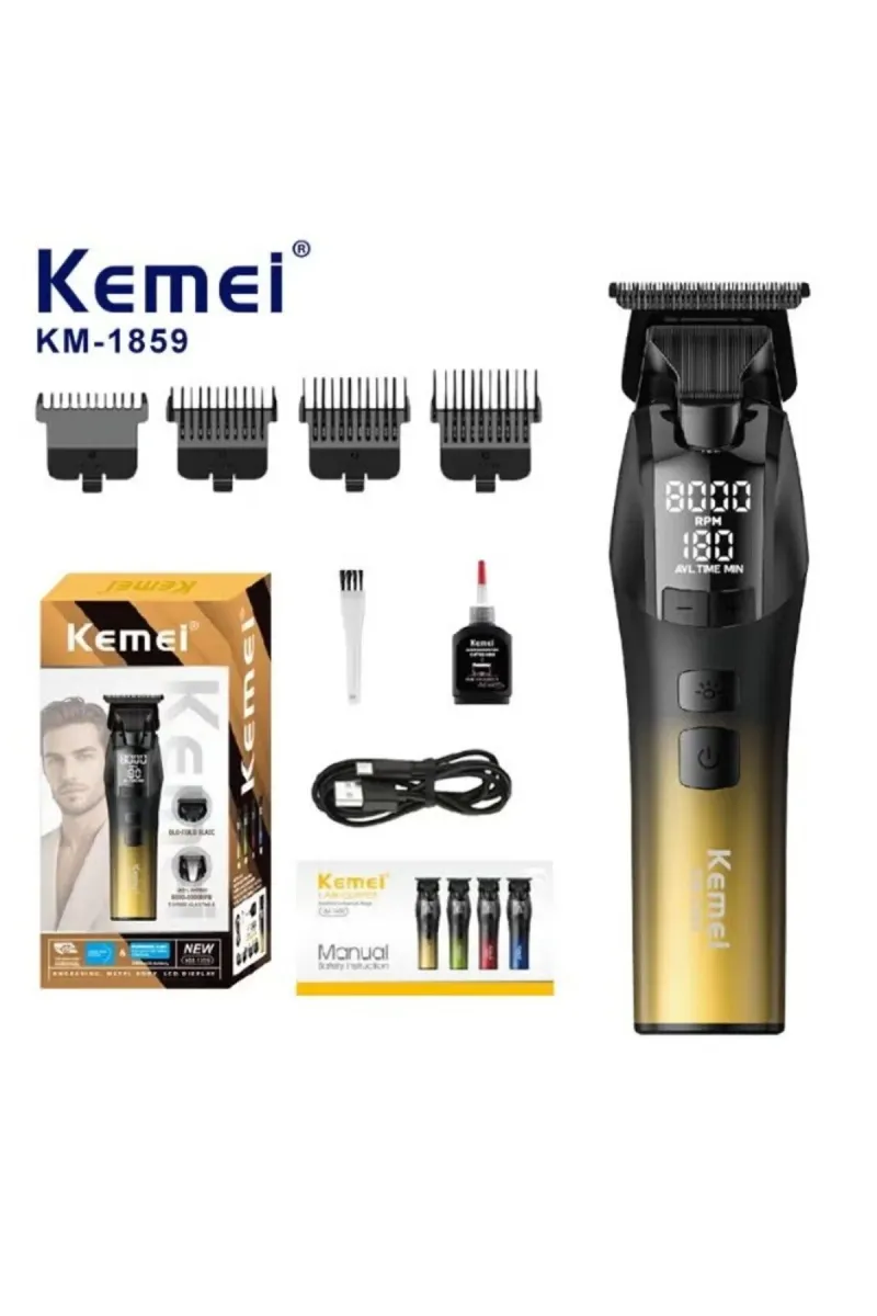 Tondeuse Professionnelle Kemei KM-1859 – Sans Fil, 8000 RPM, Batterie 2000 mAh, USB-C