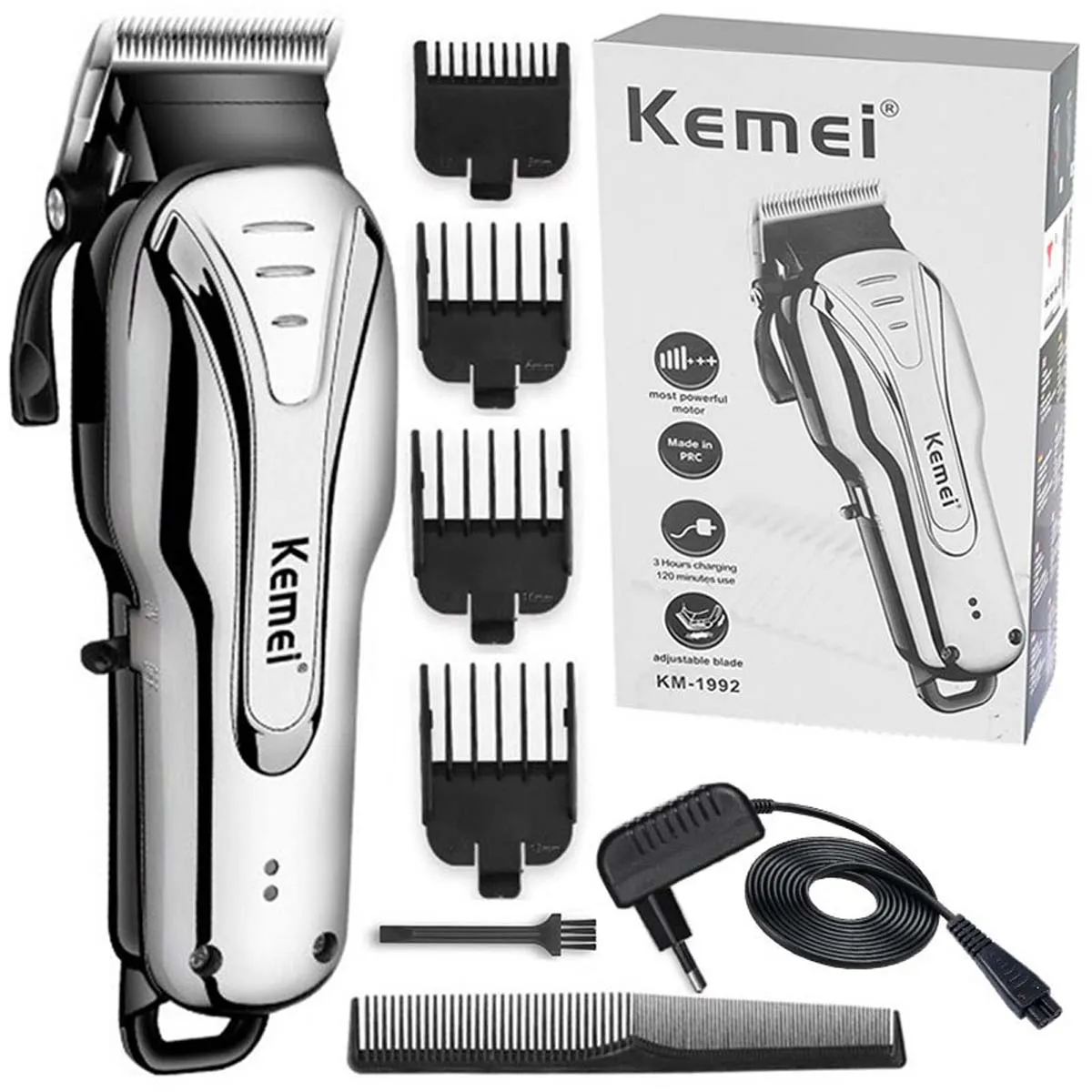 Tondeuse Professionnelle Kemei KM-1992 – Rechargeable, Sans Fil, Lames en Acier Inoxydable