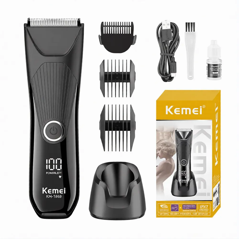 Tondeuse Kemei KM-1848 Sans Fil Étanche IPX7 Avec Lame Céramique et Écran LCD – Algérie