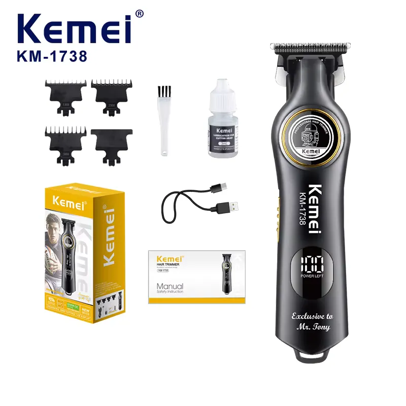 Kemei KM-1738 Tondeuse Professionnelle Sans Fil Rechargeable avec Écran LED