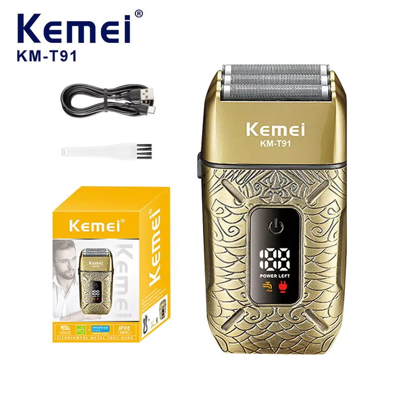 Kemei KM-T91 Rasoir Électrique 3 Lames 7500 RPM Rechargeable IPX6 pour Homme