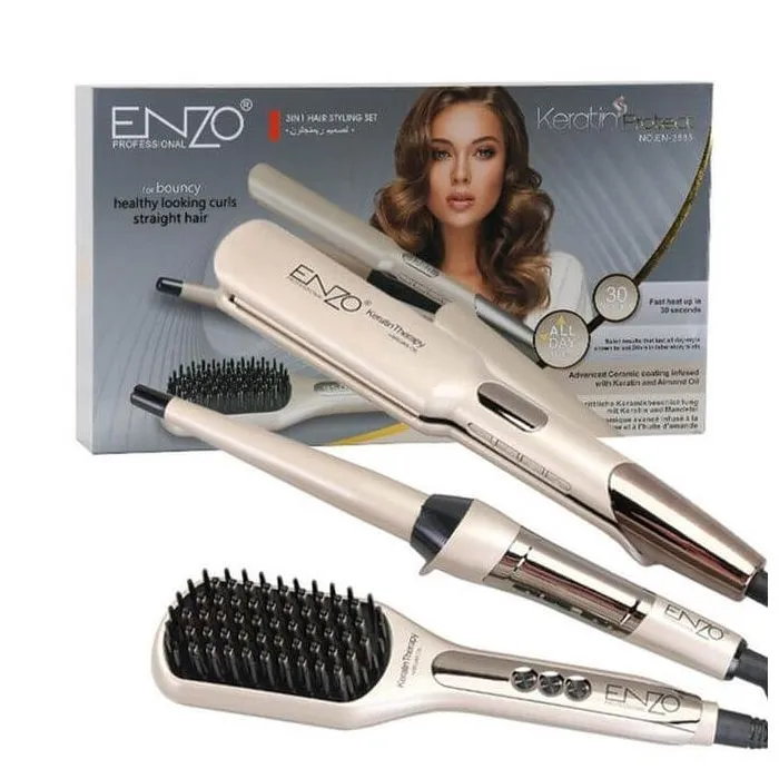 Pack Coiffure ENZO EN-3885 3-en-1 Lisseur Boucleur Brosse