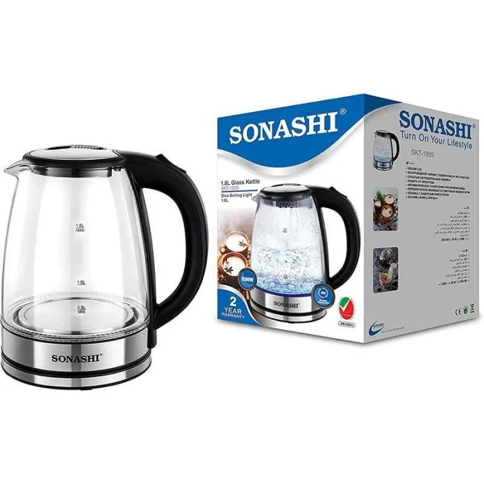 Sonashi SKT-1809 Bouilloire Électrique Sans Fil 1,8L 1500W en Verre