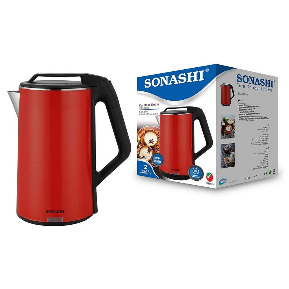 Sonashi SKT-1817 Bouilloire Électrique Sans Fil 1,8L 1500W Inox Rouge